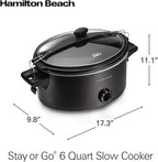 Hamilton Beach Stay or Go Portable Slow Cooker with Lid Lock, Dishwasher-Safe Crock, 6-Quart, Black 33261