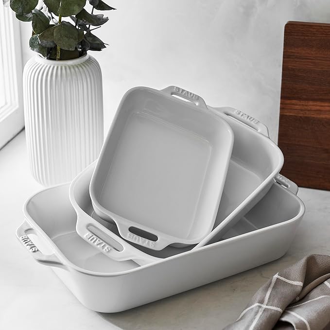 Staub Ceramic 3-pc Rectangular Baking Dish Set - White