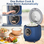 Bear Mini Rice Cooker 2 Cups Uncooked, 1.2L Portable Non-Stick Small Travel Rice Cooker, BPA Free, One Button to Cook and Keep Warm Function, Blue