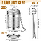 Umigy 4 Pcs Tea Infuser Strainers for Loose Tea with Scoop, Extra Fine Mesh Steeper 304 Stainless Steel Diffuser Leaf Holder with Extended Chain Hook for Brew, Spices, Seasoning, Silver
