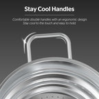 SUNHOUSE 5 Quart Stainless Steel Steamer Insert – Multi-Purpose Soup & Food Steamer with Stay-Cool Handles & Heavy-Duty Glass Lid – Fits Various Pot Sizes (8", 8.5", 9.5")