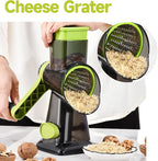 Rotary Cheese Grater with Handle Kitchen Shredder Slicer Grater Slicer Ice Shaver Cheese Vegetable Nuts Potato Zucchini Chocolate 3 Interchangeable Blades (Green TSP)