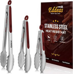 Eddeas Tongs For Cooking - 7",9" and 12 inch Kitchen Tong Heat Resistant 600 Degrees Stainless Steel Tongs, Heavy Duty Metal Locking Tong, Perfect for Food, BBQ Red Set of 3