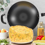 Carbon Steel Wok, Woks and Stir Fry Pans with Handle and Lid, Flat Bottom Chinese Stir Fry Wok, for Electric,Induction and Gas Stoves,Iron