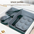 Ammeloo 22-Piece Baking Pans Set Stackable Bakeware Non Stick Baking Set Non Toxic Oven Pans, Including Roasting Pan, Cookie Sheets, Muffin Pans, Cake Pans, Oven Mitt and Utensils(Gray & Hunter Green)