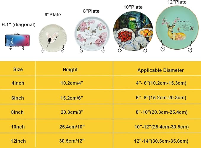 SVENJBB Black Iron Plate Stand, 6 Inch Plate Holder for Display, Small Metal Plate Display Stands for Cookbook, Picture Frame, Photo, Decorative Plates (6 Inch, 1 Pack)