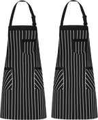 NLUS 2 Pack Cooking Aprons for Women with Pockets Adjustable Kitchen Bib Aprons for Women Men Chef, Black/White Stripe (Black/White Stripes)