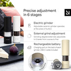 LARS NYSØM Electric Salt and Pepper Grinder Set I Automatic Salt and Pepper Mills with Adjustable Ceramic Grinder I USB Rechargeable Electric Spice Mill Set with LED Light (Brown/Beige)
