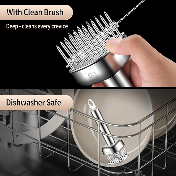 316 Stainless Steel Meat Tenderizer Tool, 24 Sharp Needles, BOMANSI BOMS Steak Tenderizer, Tenderizing Steak, Beef, Chicken, Pork, Barbecue, Marinating, Chicken Tenderizer with free cleaning brush