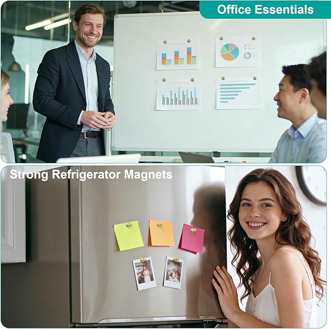 Tiergrade Metallic Magnets, Refrigerator Magnets, 24 Pack Gold Magnetic Push Pins, Strong Fridge Magnets, Multi-use Whiteboard Magnets Perfect for Kitchen Office Classroom