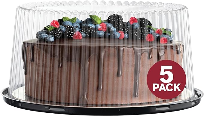 10-11" Plastic Disposable Cake Containers Carriers with Dome Lids and Cake Boards | 5 Round Cake Carriers for Transport | Clear Bundt Cake Boxes Cover | 2-3 Layer Cake Holder Display Containers