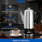 APOXCON Electric Coffee Percolator Stainless Steel Coffee Maker with Clear Brew Progress Tough Glass Knob and On/OFF Switch Classic Coffee Pot with Keep Warm & Cordless Serve No Aluminum (12 Cup)