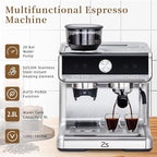 GarveeHome Espresso Machine With Grinder, 20 Bar Semi-Automatic Espresso Coffee Maker With Milk Frother Steamer Wand Cappuccino Latte Macchiato, 95 oz Water Tank, PID Temperature Control, Silver2