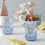 24 Pack Plastic Stemless Wine Glasses,12oz Unbreakable Vintage Elegant Drinking Glass Set,Reusable Fancy Cocktail Cups for Party, Wedding, and Bulk Events (24, 12oz-Blue)