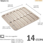 CHEFMADE Eclair Cake Pan, 14-Cavity Non-Stick Mini Eclair Cookie Biscuits Bakeware for Oven Baking (Champagne Gold)
