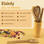 Eisinly Wooden Spoons for Cooking 7-Piece, Kitchen Nonstick Bamboo Cooking Utensils Set, Carbonized Bamboo Durability Spatula Spoon for Everyday Use