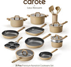 CAROTE 31PCS Pots and Pans Set, Nonstick Cookware Set Kitchen Non Stick Induction Titanium Cookware Non-toxic Granite Cooking set, PFOA Free