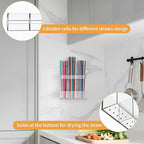 Straw Holder for Cabinet Door, Reusable Tumbler Straw Organizer Storage Container Mount for Kitchen Counter Cupboard Door (Transparent, 5.7inch)