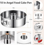 10-Inch Angel Food Cake Pan with Removable Bottom, 304 Food-Grade Stainless Steel Springform Tube Pan, Leak-Proof & Dishwasher Safe - Perfect for Angel food, Pound & Chiffon Cakes