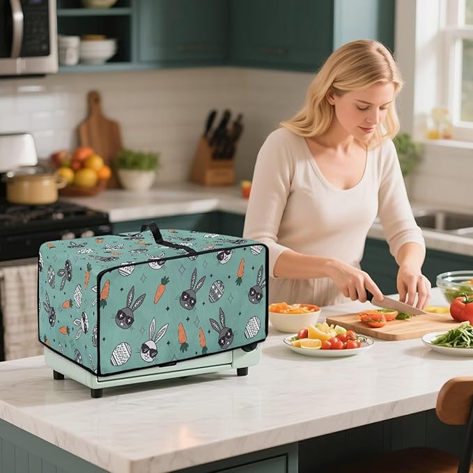 Easter Egg Bunny Carrot Print Toaster Oven Dust Cover Compatible with Most Toasters Ovens, Easter Decor Dust-proof Protector for Kitchen Small Appliance, (Large-18.5*22.5*12.99 inches)