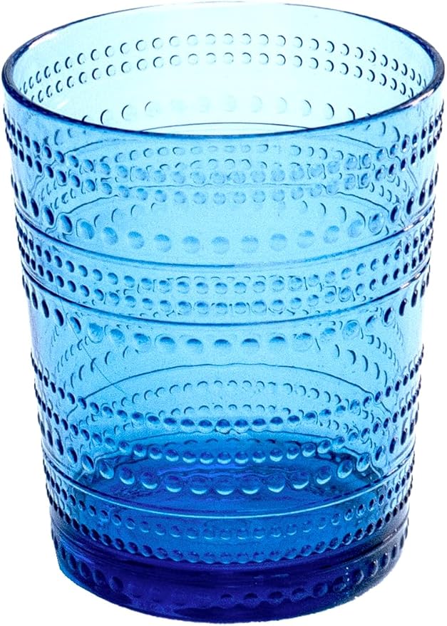 Beaded 15.6 oz Durable Acrylic Double Old Fashioned Drinking Glasses, Shatter-Resistant and Dishwasher-Safe Indoor/Outdoor - Cobalt Blue - Set of 6