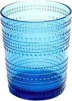 Beaded 15.6 oz Durable Acrylic Double Old Fashioned Drinking Glasses, Shatter-Resistant and Dishwasher-Safe Indoor/Outdoor - Cobalt Blue - Set of 6