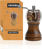 Salt and Pepper Grinder Set Manual Pepper Mill Acrylic Hand Crank Salt & Peppercorn Grinder Rustic Wooden Pepper Shaker with Adjustable Coarseness Ceramic Core (Walnut 1pcs-5in)
