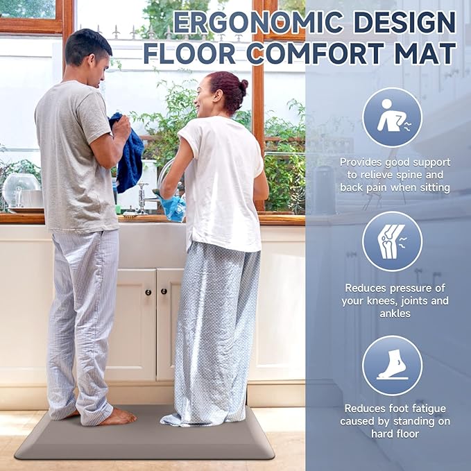 4/5 Inch Thick Kitchen Mats for Floor, StepRite Kitchen Rug for Standing Desk, Non-Slip, Thicker, Stain & Water Resistant, Comfort Anti Fatigue Floor Mat for Home, Kitchen, Office - Khaki,32 * 20''