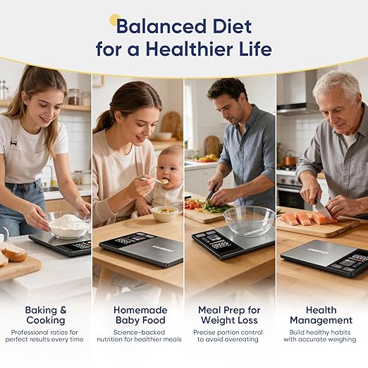Smart Food Scale with Nutritional Calculator, Free APP with 24 Nutrients Tracking, Calorie, Macro, Premium Stainless Steel Digital Food Scale for Meal Prep Weight Loss, Grams/Ounces, 11lb Capacity