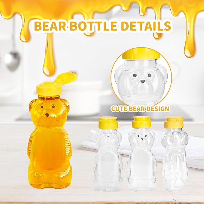 12 Pack Honey Bear Bottle 12 oz, Reusable Plastic Honey Bear Jars Bulk with Yellow Flip Top Lid for Storing and Dispensing(350ml /12oz)