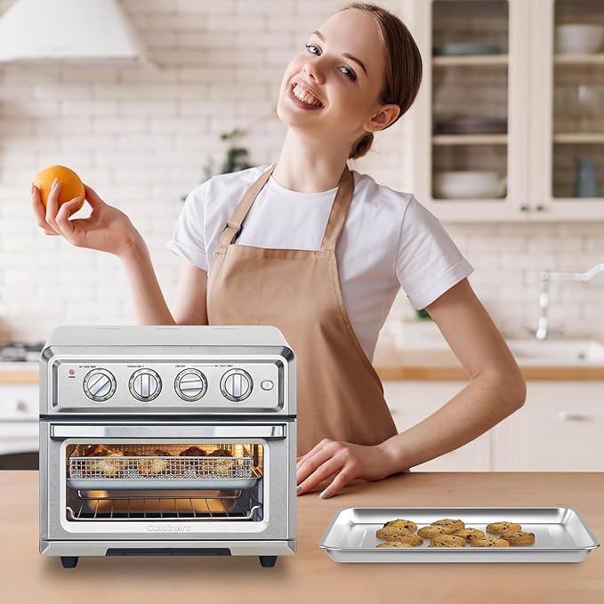 Stainless Steel Baking Tray Pan Compatible with Cuisinart Airfryer TOA-060 and TOA-065, Dishwasher Safe Mesh Air Fryer Basket Wire Rack Accessories Parts 2 SET