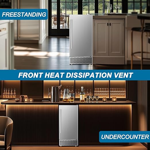 Commercial Ice Maker Machine 120 LBS/24H, 60 LBS Cold Preservation Bin for 4-6 H, Freestanding Undercounter Ice Maker Stainless Steel, 40 Ice Trays Built-in Ice Machine for Restaurant Bar Kitchen Cafe