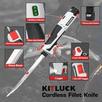 KITLUCK Cordless Electric Fillet Knife - 12V Cordless Fishing Knife with 6'', 8'' and 10'' Stiff Blades, 2 Rechargeable Battery Packs, 1 Charger, Electric Fish Fillet for Fishing, Filleting