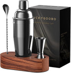 LUCKYGOOBO Cocktail Shaker Set,24 oz Martini Shaker,Bartender Kit with Stand,Stainless Steel Martini Mixer Built-in Strainer,Bar Tool Set,Drink Shaker,Fun Gifts. (Black)