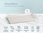 KooK Serving Platters and Trays, Trays for Serving Food, Ceramic 11 Inch Rectangular Serving Trays, Platters for Food at Parties and Entertaining, Microwave, Dishwasher Safe, White, Set of 4