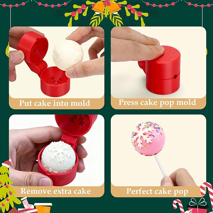 Mity Rain Christmas Cake Pop Mold Shapes Press Set, Christmas Tree & Snowball Mold, 3D Printed Cakepop Molds Cutter for Home Baking,Birthday Parties