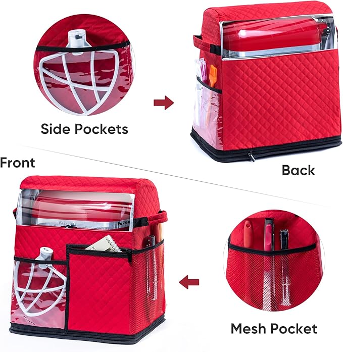 BAGSPRITE Stand Mixer Cover with Detachable Appliance Sliders Base Compatible with KitchenAid Mixer-Storage Bag for 4.5/5 Quart with Pockets for Kitchen Aid Accessories and Attachments