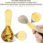 Safring Stainless steel coffee scoop 2-piece set (1 tbsp, 2 tbsp) durable Tablespoon, ergonomic measuring spoon, Suitable for small and large jars，short-handled spoon (Gold)