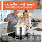 LOLYKITCH 8-Quart/ 30CM Stainless Steel Steamer Pot - 3 Tier Steamer for Cooking Dumplings & Veggies, 12 Inch Large Induction Stock Pot for All Stovetops, Heavy Duty