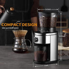 Ollygrin Burr Coffee Grinder, Electric Conical Coffee Bean Grinder With 30 Adjustable Grind Settings For 2-12 Cups, Sliver & Black