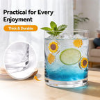 2 Pcs Handmade Sunflower Icon Juice Glass Cup, Durable Heat-Resistant Glass, 14 oz Double Old Fashioned Drinking Glass Cup for Holiday Party Supplies Spring Gifts
