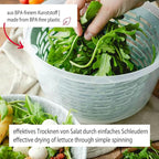 Westmark Spinderella Salad Spinner 4.4L and Shaker Cup Mixing Egg 0.25L - Non-Slip Spinner with Rotary Knob and Spout - Shaker with Screw Lid and Mixing Disc - Mint Green
