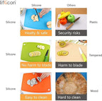 Liflicon Silicone Thick Cutting Boards Mats Set of 3pcs Foldable & Flexible Design Juice Grooves Easy Grip Handle Dishwasher Safe for Kitchen,BPA free Chif-Orange