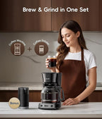ecozy 12-Cup Drip Coffee Maker with Electric Coffee Grinder Combos, Programmable Coffee Machine with Washable Basket Filter, Auto Shutoff Function, No Drip Pause & Pour, Brezzano DuoSet