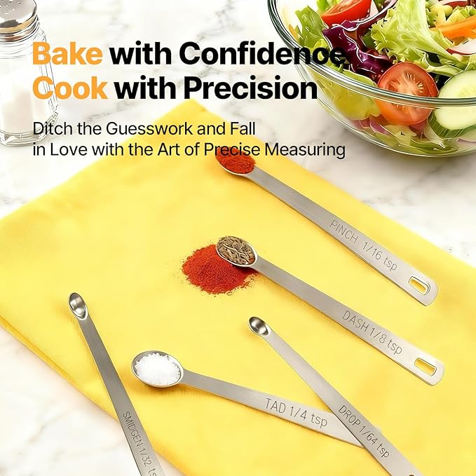 Mini Measuring Spoons Set, 18/8 Stainless Steel Teaspoon for Cooking and Baking, Suitable for Small Amount of Dry or Liquid Ingredients and Spices