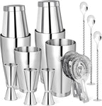 Mwellewm Cocktail Shaker Boston Shaker Set 15 Pcs Professional Bartender Kit Bar Shaker Stainless Steel Drink Shaker Bartending Martini Shaker Tin Mixed Alcohol Shaker Tool for Beginner(Silver)