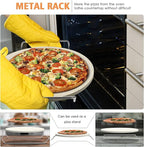5 PCS Round Pizza Stone Set, 13" Pizza Stone for Oven and Grill with Pizza Peel(OAK),Serving Rack, Pizza Cutter & 10pcs Cooking Paper for Free, Baking Stone for Pizza, Bread