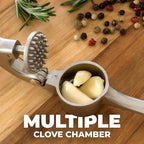 Zulay Kitchen Premium Garlic Press Set - Rust Proof Professional Garlic Mincer Tool - Easy-Squeeze, Easy-Clean with Soft, Ergonomic Handle - Silicone Garlic Peeler & Brush (Silver)