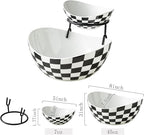 Miamolo Tiered Serving Bowls Chip and Dip Serving Set with Stand, Ceramic Appetizer Serving Dishes Platters and Trays for Parties Entertaining - Checkered Kitchen Decor
