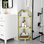 3-Tier Corner Shelf Stand, Gold Corner Bookshelf, Bathroom Storage Rack Shelf, Plant Rack, Tempered Glass, Steel Frame, Modern Style for Living Room, Bathroom, Kitchen, Metallic Gold